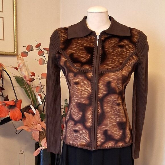 NWT Woman's Brown Multi Color Zip-Up Cardigan Knitwear Lightweight Sweater 6 S - Picture 5 of 6